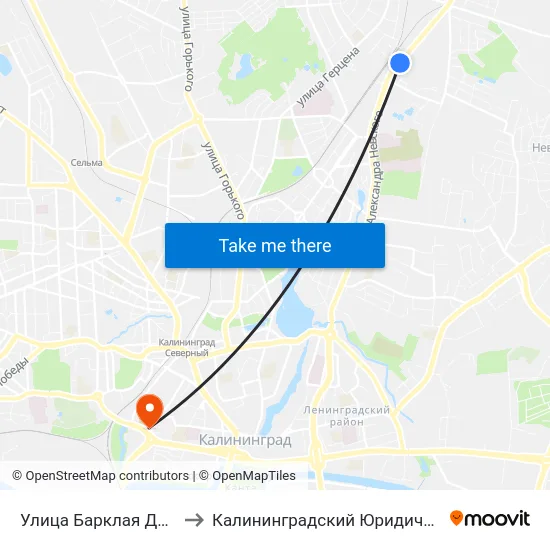 Улица Барклая Де Толли (Из Центра) to Калининградский Юридический Институт Мвд России map