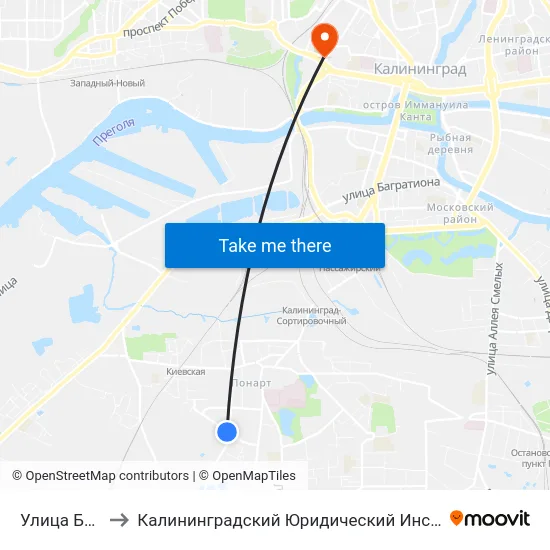 Улица Беговая to Калининградский Юридический Институт Мвд России map