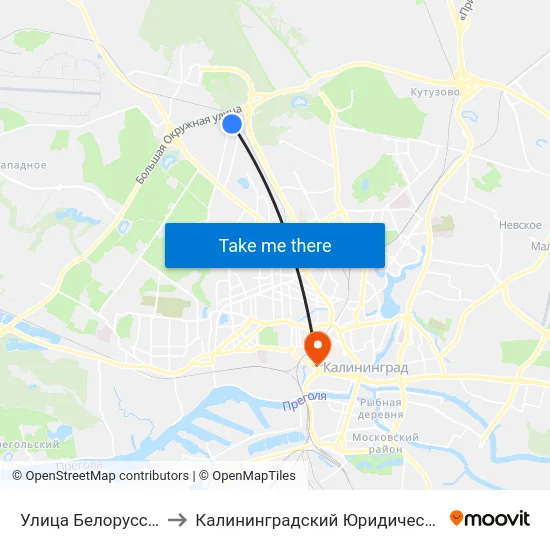 Улица Белорусская (Конечная) to Калининградский Юридический Институт Мвд России map