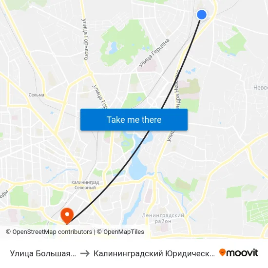Улица Большая Окружная 4-Я to Калининградский Юридический Институт Мвд России map