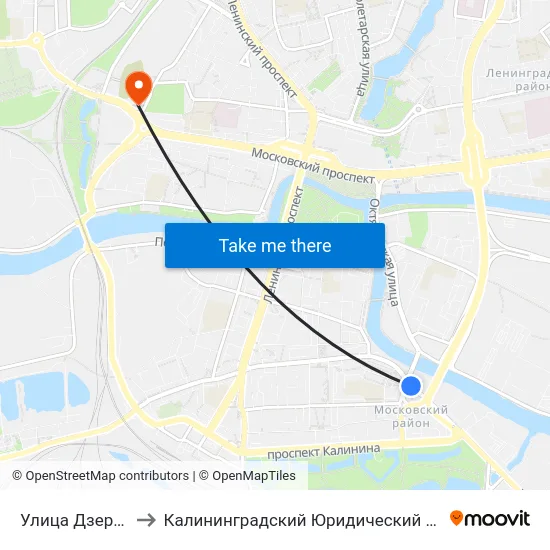 Улица Дзержинского to Калининградский Юридический Институт Мвд России map