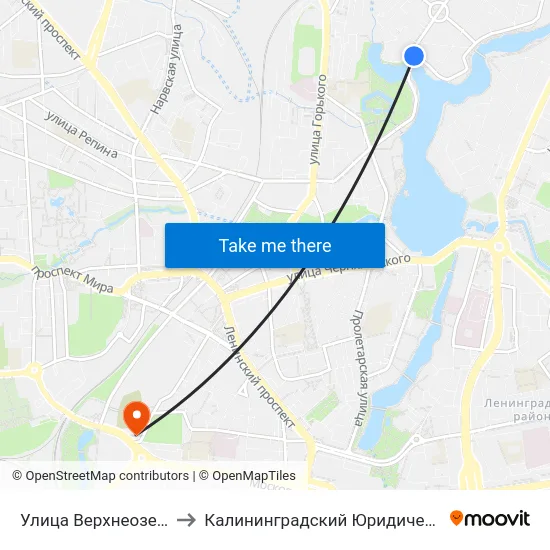 Улица Верхнеозерная (Из Центра) to Калининградский Юридический Институт Мвд России map