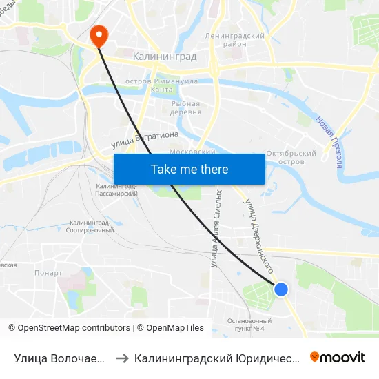Улица Волочаевская (В Центр) to Калининградский Юридический Институт Мвд России map
