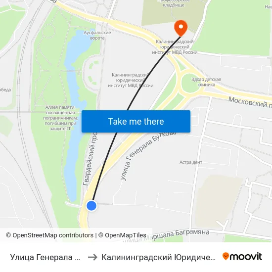 Улица Генерала Буткова (В Центр) to Калининградский Юридический Институт Мвд России map