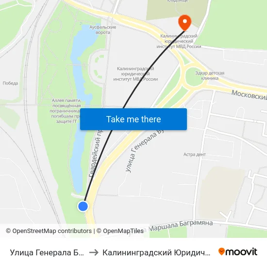 Улица Генерала Буткова (Из Центра) to Калининградский Юридический Институт Мвд России map