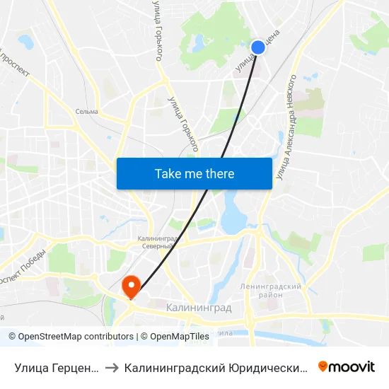 Улица Герцена (В Центр) to Калининградский Юридический Институт Мвд России map