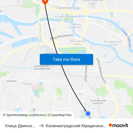 Улица Двинская (Из Центра) to Калининградский Юридический Институт Мвд России map
