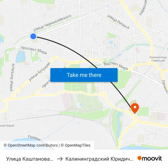 Улица Каштановая Аллея (Из Центра) to Калининградский Юридический Институт Мвд России map