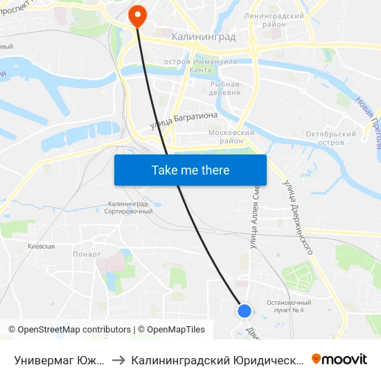 Универмаг Южный (В Центр) to Калининградский Юридический Институт Мвд России map