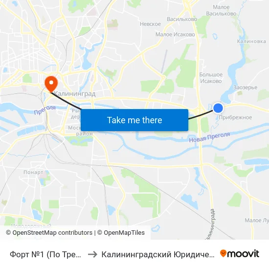 Форт №1 (По Требованию, В Центр) to Калининградский Юридический Институт Мвд России map