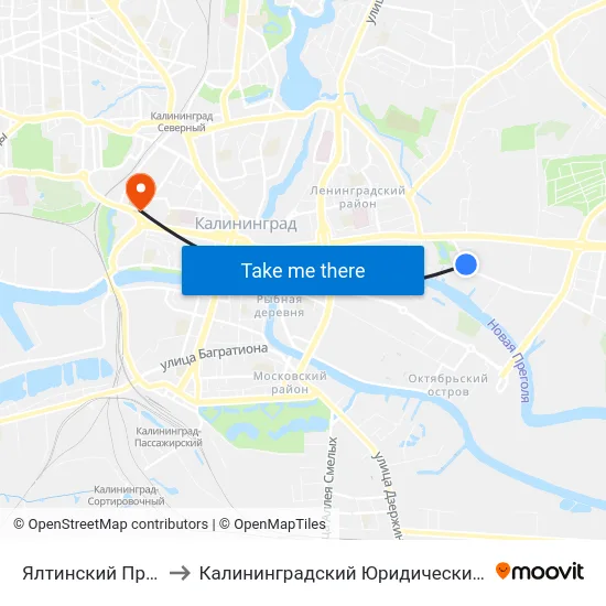 Ялтинский Пруд (В Центр) to Калининградский Юридический Институт Мвд России map