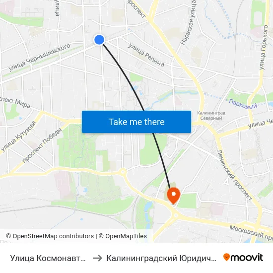 Улица Космонавта Леонова (В Центр) to Калининградский Юридический Институт Мвд России map