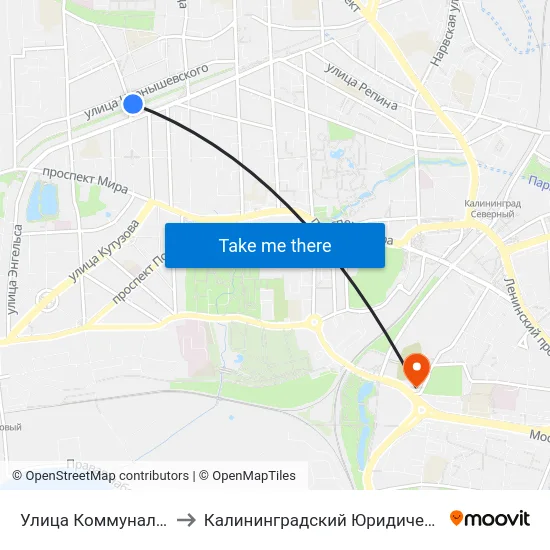 Улица Коммунальная (Из Центра) to Калининградский Юридический Институт Мвд России map