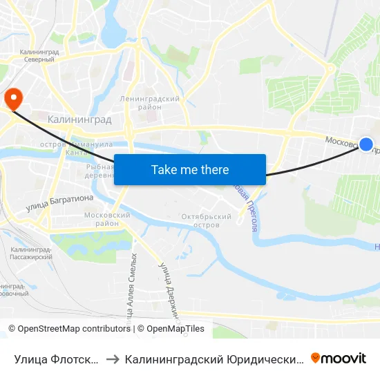 Улица Флотская (В Центр) to Калининградский Юридический Институт Мвд России map