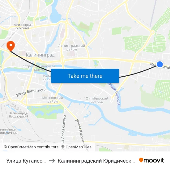 Улица Кутаисская (В Центр) to Калининградский Юридический Институт Мвд России map