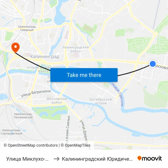 Улица Миклухо-Маклая (В Центр) to Калининградский Юридический Институт Мвд России map