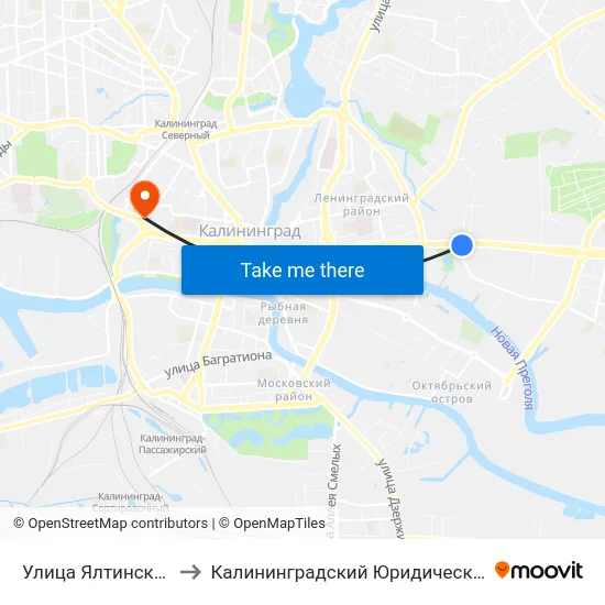 Улица Ялтинская (Из Центра) to Калининградский Юридический Институт Мвд России map