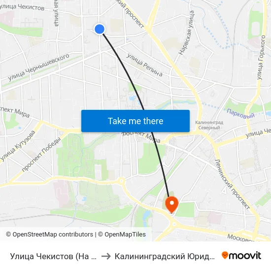Улица Чекистов (На Ул. Космонавта Леонова) to Калининградский Юридический Институт Мвд России map