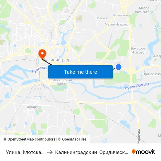 Улица Флотская (Из Центра) to Калининградский Юридический Институт Мвд России map