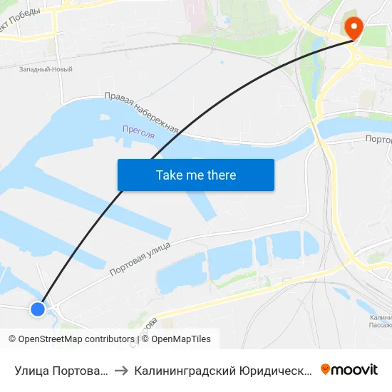Улица Портовая (Из Центра) to Калининградский Юридический Институт Мвд России map