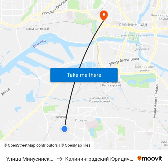 Улица Минусинская (По Требованию) to Калининградский Юридический Институт Мвд России map