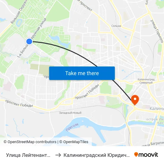 Улица Лейтенанта Катина (Конечная) to Калининградский Юридический Институт Мвд России map