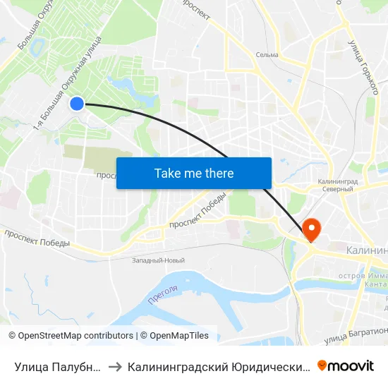 Улица Палубная (В Центр) to Калининградский Юридический Институт Мвд России map