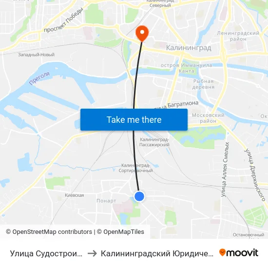 Улица Судостроительная (В Центр) to Калининградский Юридический Институт Мвд России map
