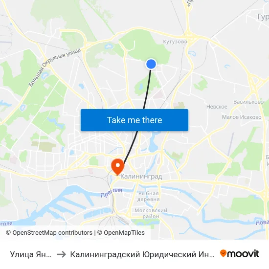 Улица Янтарная to Калининградский Юридический Институт Мвд России map