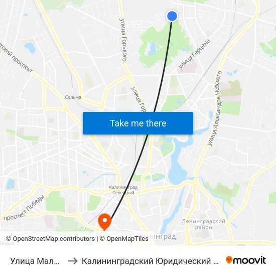 Улица Малая Лесная to Калининградский Юридический Институт Мвд России map