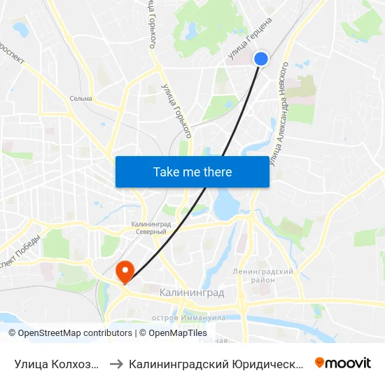 Улица Колхозная (В Центр) to Калининградский Юридический Институт Мвд России map