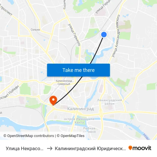 Улица Некрасова (Из Центра) to Калининградский Юридический Институт Мвд России map