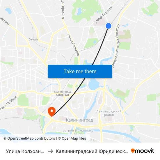 Улица Колхозная (Из Центра) to Калининградский Юридический Институт Мвд России map
