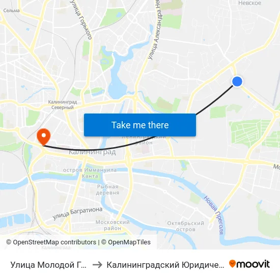 Улица Молодой Гвардии (Конечная) to Калининградский Юридический Институт Мвд России map