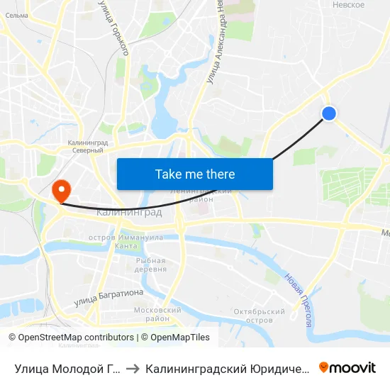 Улица Молодой Гвардии (В Центр) to Калининградский Юридический Институт Мвд России map