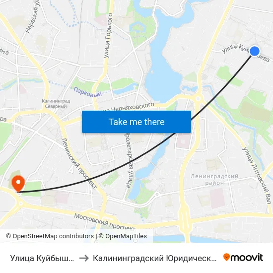 Улица Куйбышева (В Центр) to Калининградский Юридический Институт Мвд России map