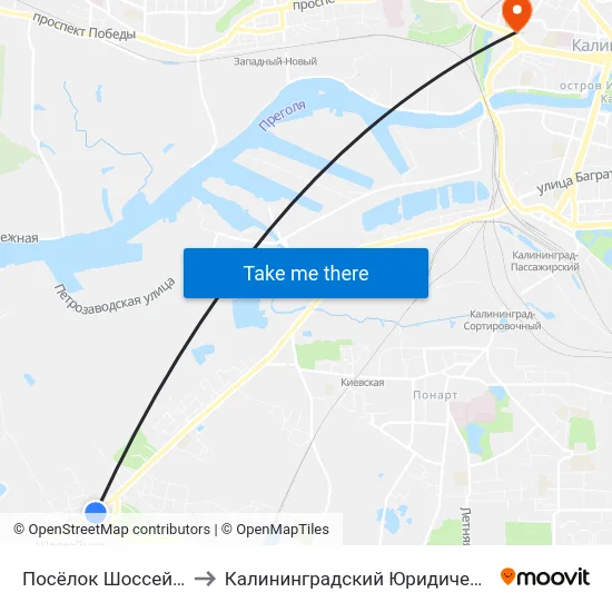 Посёлок Шоссейный (Из Центра) to Калининградский Юридический Институт Мвд России map