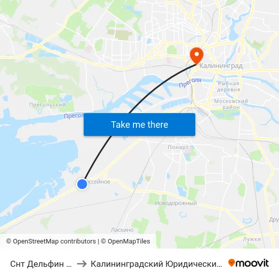 Снт Дельфин (Из Центра) to Калининградский Юридический Институт Мвд России map