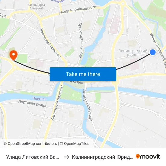 Улица Литовский Вал (На Ул. Фрунзе, Из Центра) to Калининградский Юридический Институт Мвд России map