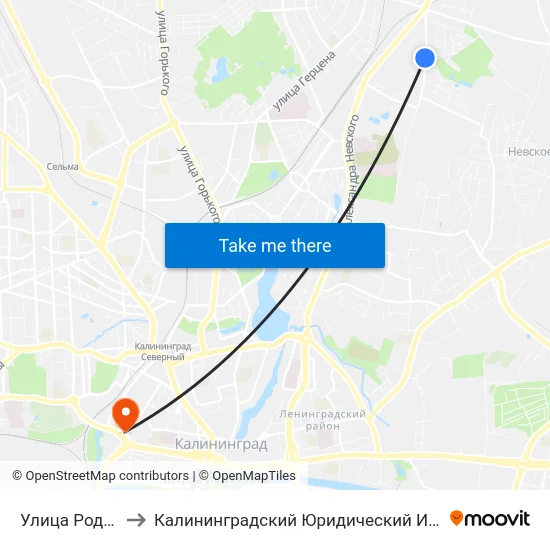 Улица Родниковая to Калининградский Юридический Институт Мвд России map