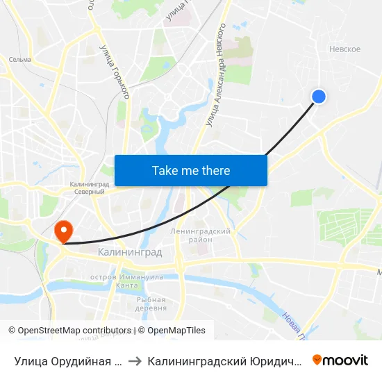 Улица Орудийная (На Ул. Орудийной) to Калининградский Юридический Институт Мвд России map
