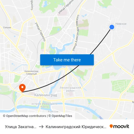 Улица Закатная (Из Центра) to Калининградский Юридический Институт Мвд России map
