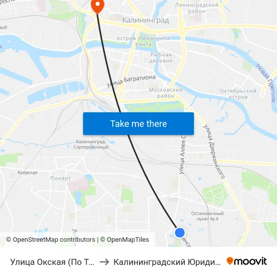 Улица Окская (По Требованию, Из Центра) to Калининградский Юридический Институт Мвд России map