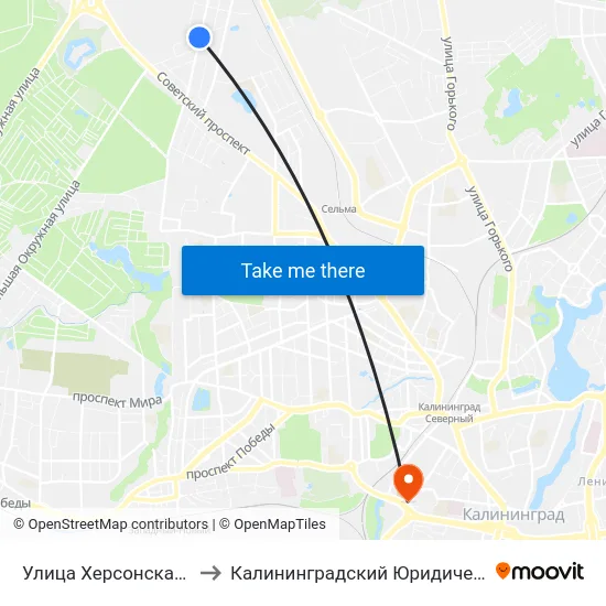 Улица Херсонская (По Требованию) to Калининградский Юридический Институт Мвд России map