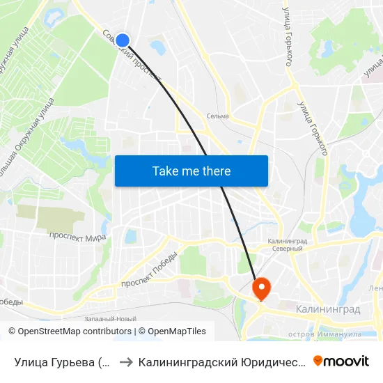 Улица Гурьева (По Требованию) to Калининградский Юридический Институт Мвд России map