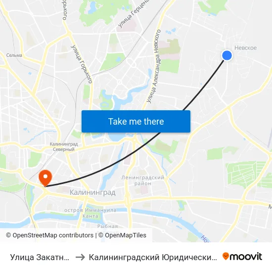 Улица Закатная (В Центр) to Калининградский Юридический Институт Мвд России map