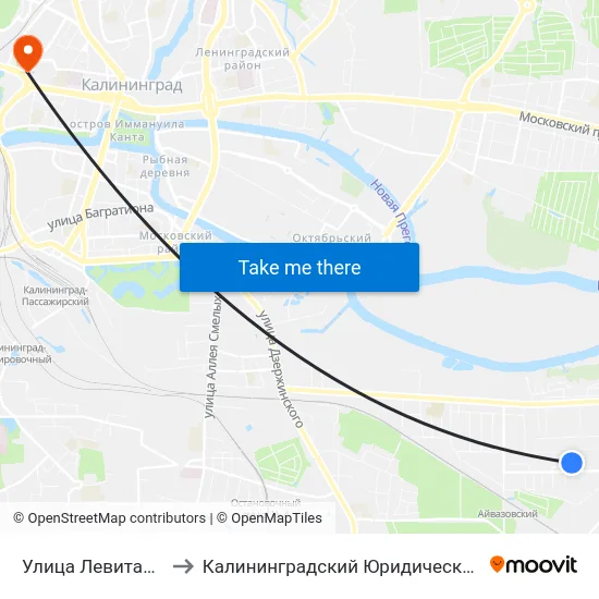 Улица Левитана (Конечная) to Калининградский Юридический Институт Мвд России map