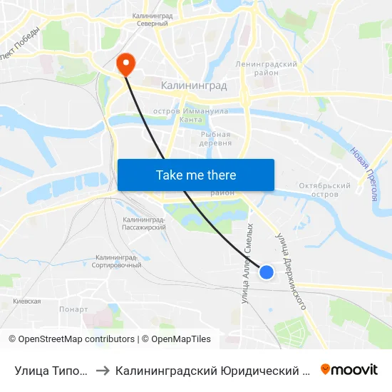 Улица Типографская to Калининградский Юридический Институт Мвд России map