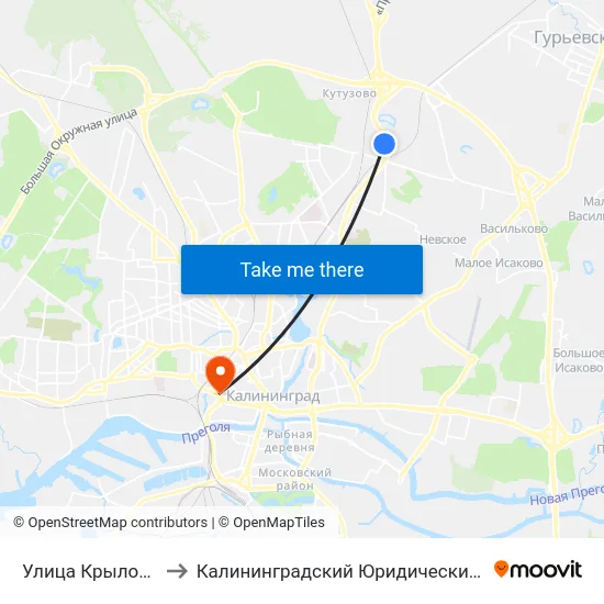 Улица Крылова (В Центр) to Калининградский Юридический Институт Мвд России map