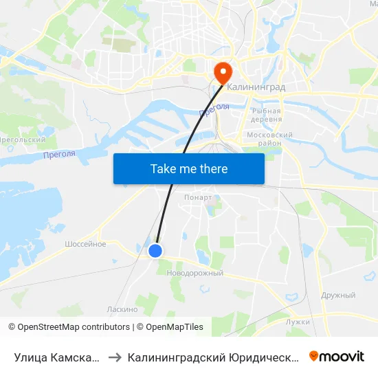 Улица Камская (Из Центра) to Калининградский Юридический Институт Мвд России map